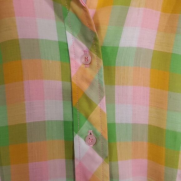 Vintage 1950s Adorable Pastel Plaid Cotton Fitted Full Skirt Shirtwaist Dress - Picture 4 of 16